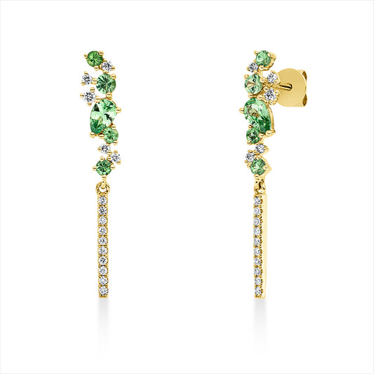 Ohrschmuck 14 kt GG, 30 Brill. 0,23 ct, TW-si, 2 Tsavorith 0,45 ct grün, 8 Tsavorith 0,46 ct grün