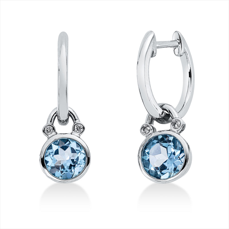 Ohrschmuck 14 kt WG, 4 Brill. 0,03 ct, TW-si, 2 Topase 1,96 ct blau