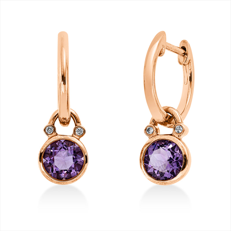 Ohrschmuck 14 kt RG, 4 Brill. 0,03 ct, TW-si, 2 Amethyste 1,51 ct pink