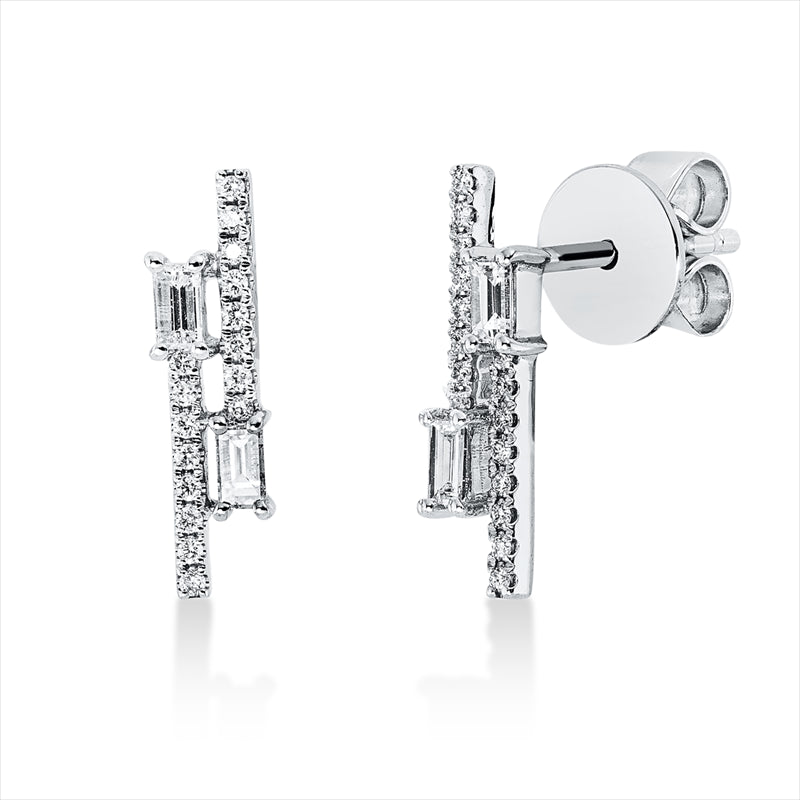 Ohrstecker 18 kt WG, 4 Bag. 0,15 ct, TW-si, 32 Brill. 0,06 ct, TW-si