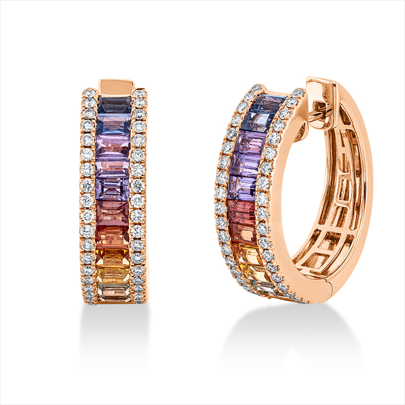 Creolen 18 kt RG, 76 Brill. 0,44 ct, TW-si, 22 Saphire 2,26 ct fancy