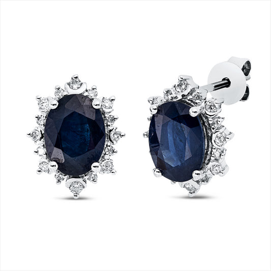 Ohrstecker 14 kt WG, 4 Brill. 0,05 ct, TW-pi, 28 Brill. 0,19 ct, TW-pi, 2 Saphire 3,76 ct blau