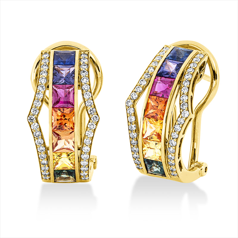 18 kt GG, 76 Brill. 0,35 ct, TW-si, 14 Saphire 2,39 ct multicolor