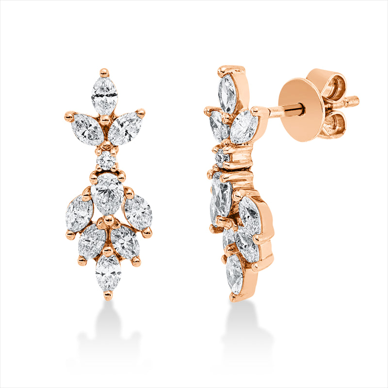 Ohrschmuck 18 kt RG, 2 Tropfen 0,14 ct, TW-si, 16 Nav. 0,71 ct, TW-si, 2 Brill. 0,02 ct, TW-si