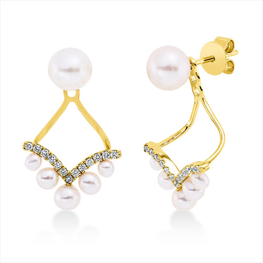 Ohrschmuck 18 kt GG, 26 Brill. 0,13 ct, TW-si, 4 ZP 2,5 mm, 2 ZP3 mm, 2 ZP 5 mm, 4 ZP weiß 2 mm