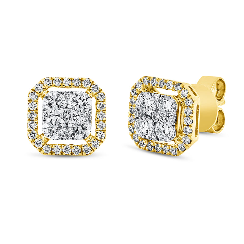 Ohrstecker 18 kt GG, Fassung rhodiniert, 2 Brill. 0,04 ct, 8 Brill. 0,66 ct, 56 Brill. 0,25 ct, TW-si