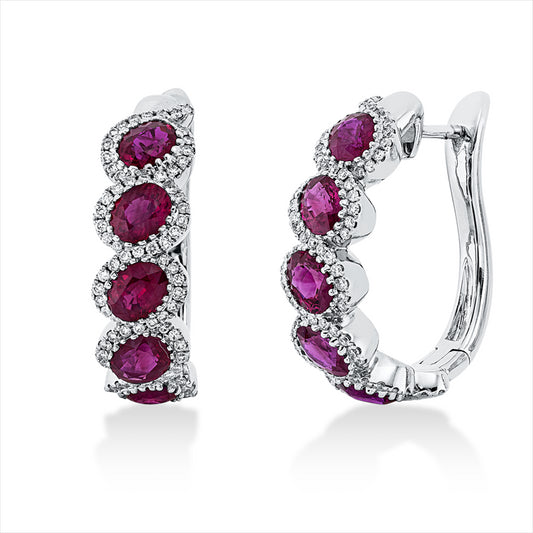 Creolen 18 kt WG, 168 Brill. 0,61 ct, TW-si, 10 Rubine 4,29 ct rot