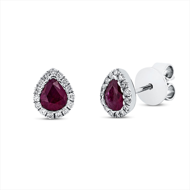 Ohrstecker 18 kt WG, 30 Brill. 0,15 ct, TW-si, 2 Rubine 0,68 ct rot