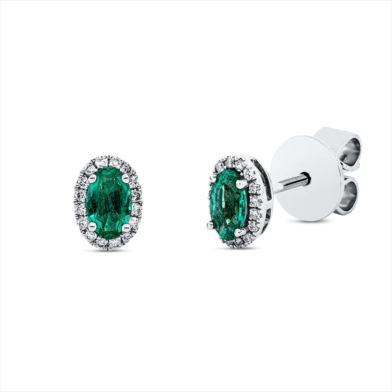 Ohrstecker 18 kt WG, 32 Brill. 0,09 ct, TW-si, 2 Smaragde 0,35 ct grün