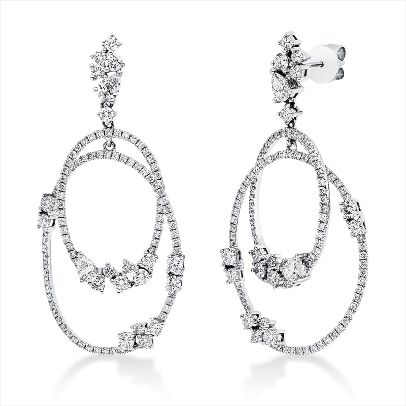 Ohrschmuck 18 kt WG, 4 Tropfen 0,67 ct, TW-si, 212 Brill. 2,91 ct, TW-si