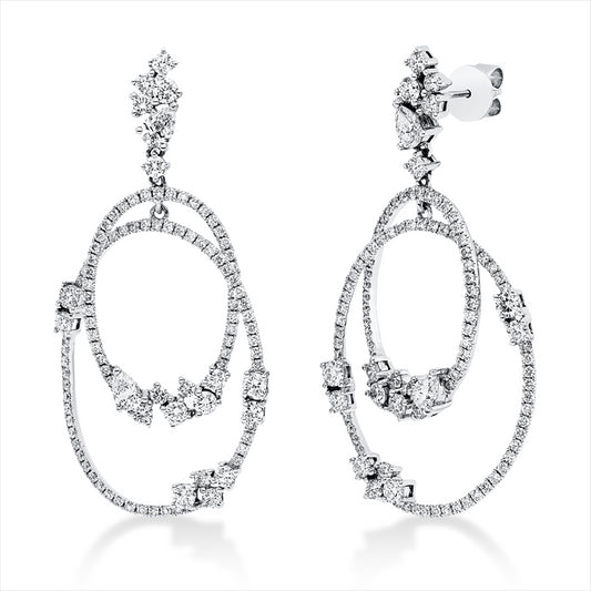 Ohrschmuck 18 kt WG, 4 Tropfen 0,67 ct, TW-si, 212 Brill. 2,91 ct, TW-si