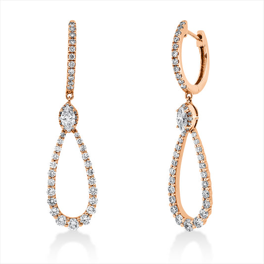 Ohrschmuck 14 kt RG, 12 Brill.0,11 ct, 26 Brill.0,53 ct, 54 Brill. 0,21 ct, TW-pi,2 Nav 0,20 ct, TW-si