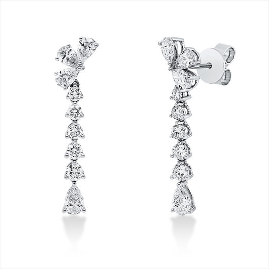 Ohrschmuck 18 kt WG, 6 Tropfen 0,82 ct, TW-vsi, 2 Tropfen 0,42 ct, TW-vsi, 10 Brill. 0,70 ct, TW-vsi