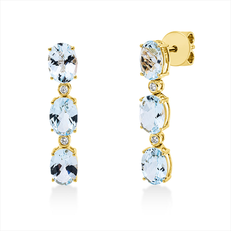 Ohrschmuck 18 kt GG, 4 Brill. 0,07 ct, TW-si, 6 Topase 4,90 ct sky blue