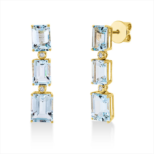 Ohrschmuck 18 kt GG, 4 Brill. 0,07 ct, TW-si, 6 Topase 8,60 ct sky blue