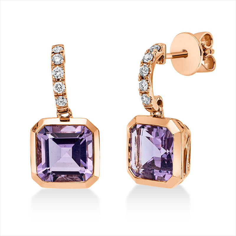 Ohrschmuck 18 kt RG, 10 Brill. 0,21 ct, TW-si, 2 Amethyste 4,40 ct pink