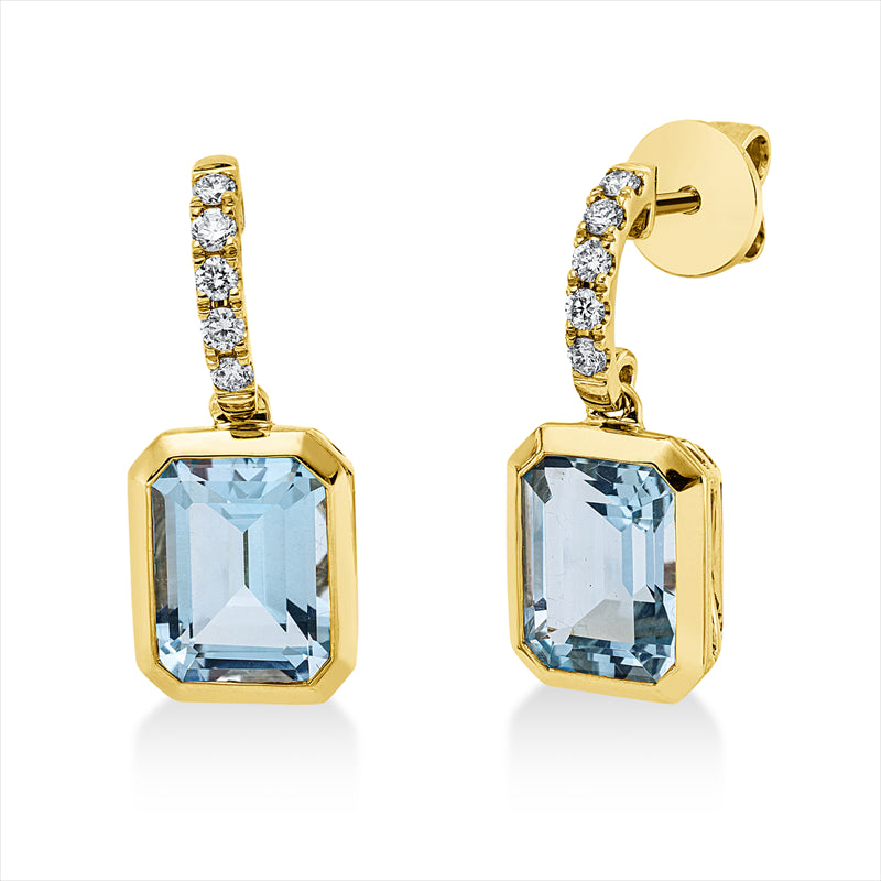 Ohrschmuck 18 kt GG, 10 Brill. 0,21 ct, TW-si, 2 Topase 5,90 ct sky blue