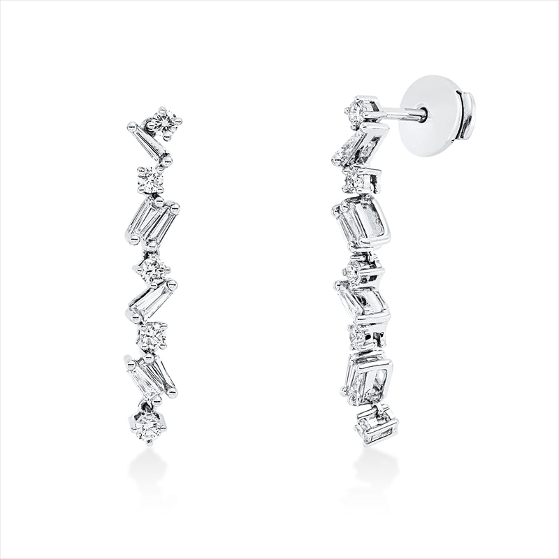 Ohrschmuck 14 kt WG, 12 Trap. 0,40 ct, TW-vsi, 10 Brill. 0,41 ct, W-vsi