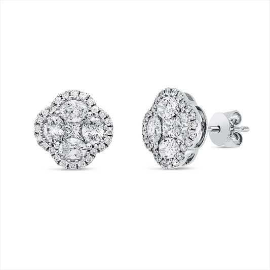 Ohrstecker 14 kt WG, 8 Oval 1,12 ct, TW-vsi, 2 Princ. 0,24 ct, TW-vsi, 48 Brill. 0,23 ct, W-vsi