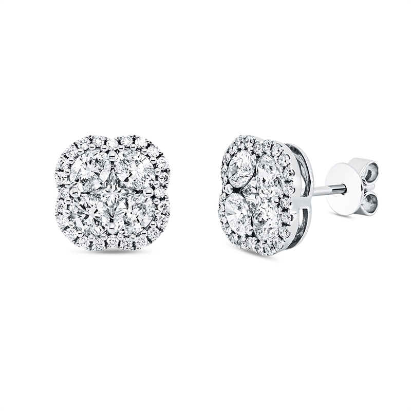 Ohrstecker 14 kt WG, 8 Oval 1,12 ct, TW-vsi, 2 Princ. 0,24 ct, TW-vsi, 48 Brill. 0,23 ct, W-vsi