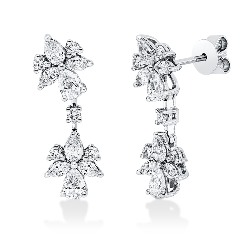 Ohrstecker 14 kt WG, 8 Tropfen 0,66 ct, TW-si, 8 Nav. 0,25 ct, TW-si, 10 Brill. 0,17 ct, W-si