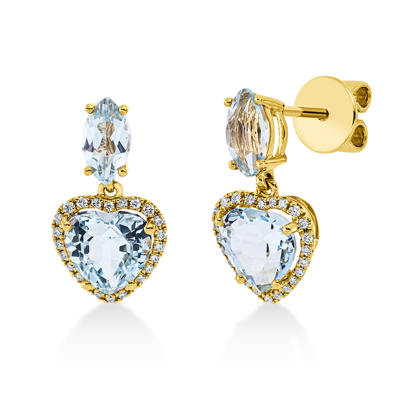 Ohrschmuck 18 kt GG, 48 Brill. 0,18 ct, TW-si, 2 Topase 3,30 ct sky blue, 2 Topase 1,10 ct sky blue