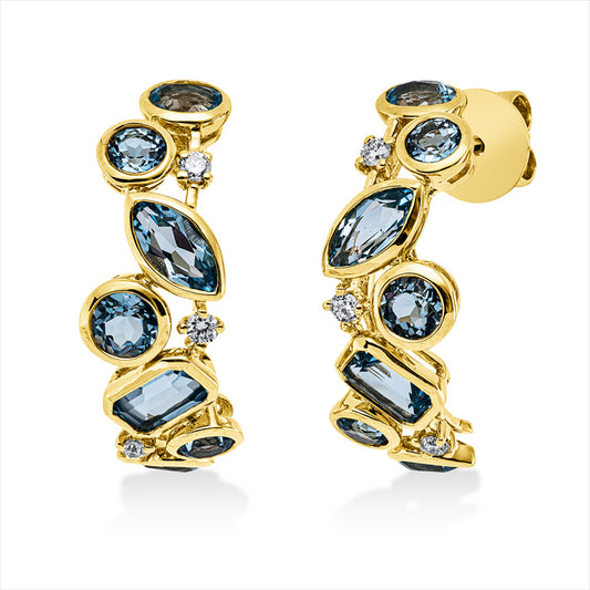 Ohrschmuck 18 kt GG, 6 Brill. 0,15 ct, TW-si, 6 Topase 1,10 ct blau, 8 Topase 2,00 ct blau