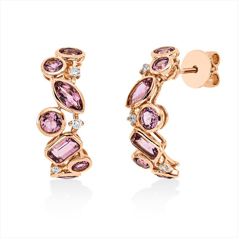 Ohrschmuck 18 kt RG, 6 Brill. 0,12 ct, TW-si, 8 Turmalin 1,80 ct pink, 6 Turmalin 0,90 ct pink