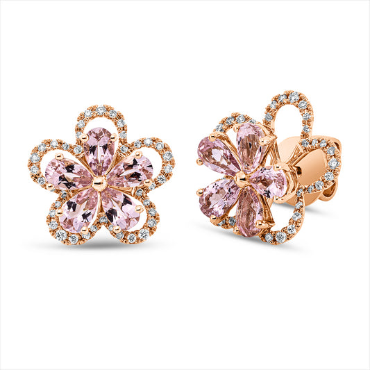 Ohrstecker 18 kt RG, 80 Brill. 0,32 ct, TW-si, 10 Turmalin 2,00 ct pink