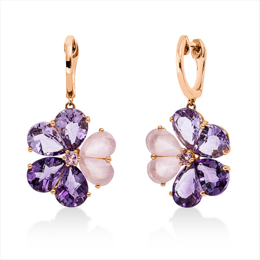 Ohrschmuck 18 kt RG, 4 Rose. 2,60 ct rosé, 4 Amet 3,90 ct pink, 4 Amet 3,90 ct lila, 2 Tur 0,20 ct pink