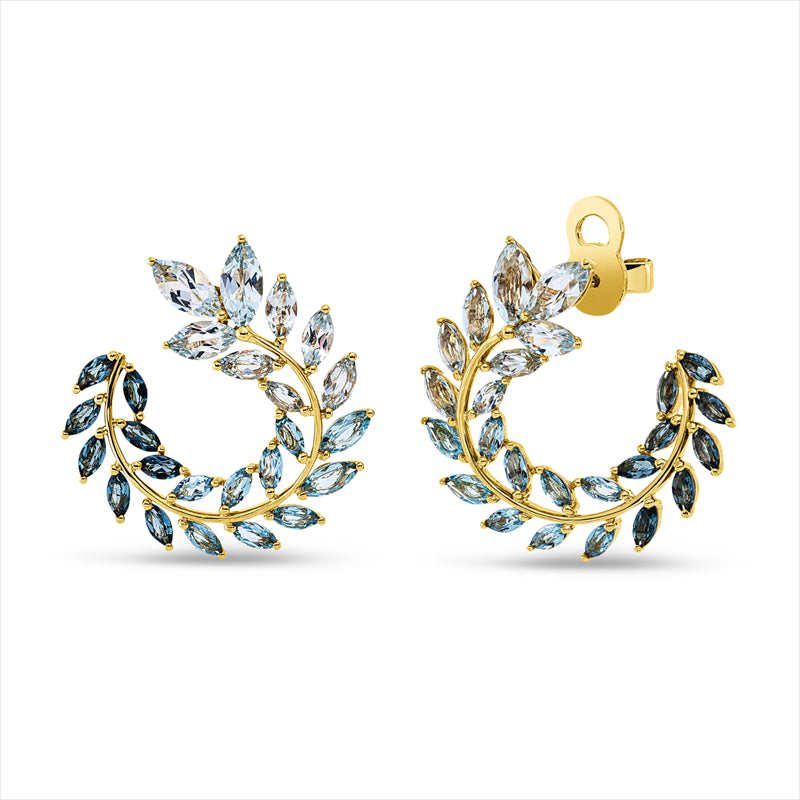 Ohrschmuck 18 kt GG, 18 Top 1,80 ct blau, 16 Top 3,80 ct sky blue, 16 Top 1,40 ct Lond. blue