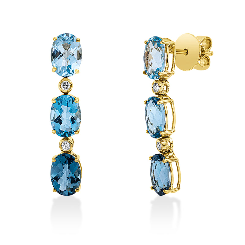 Ohrschmuck 18 kt GG, 4 Brill. 0,07 ct, TW-si, 6 Topase 5,70 ct multicolor