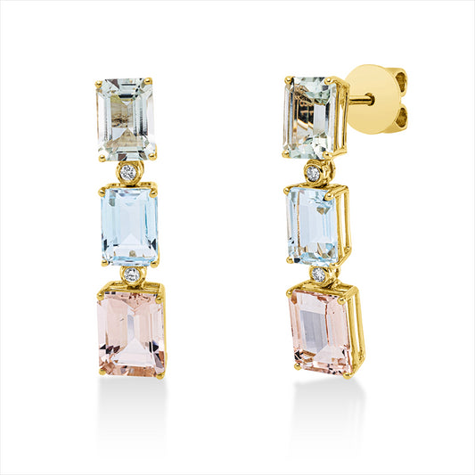 Ohrschmuck 18 kt GG, 4 Brill. 0,07 ct, TW-si, 6 Farbsteine 7,70 ct multicolor