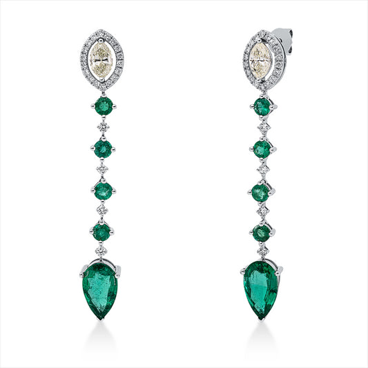 Ohrschmuck 18 kt WG, 2 Nav.1,12 ct, K-vsi, 44 Brill.0,46 ct, TW-vsi, 2 Sma 3,45ct , 8 Sma 1,23ct grün