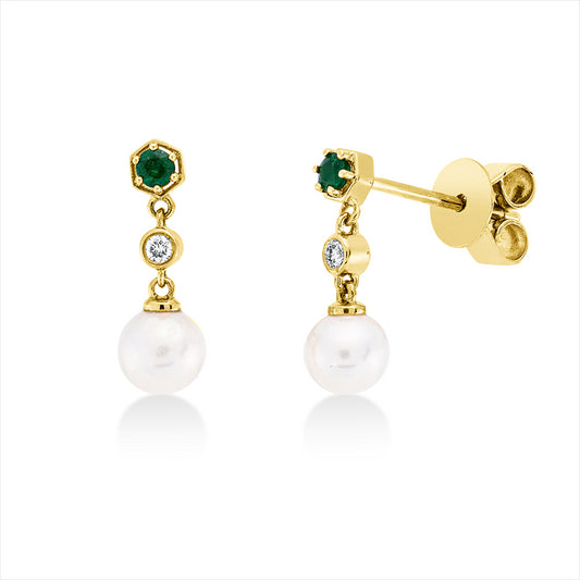 Ohrschmuck 18 kt GG, 2 Brill. 0,03 ct, TW-pi, 2 Smaragde 0,08 ct grün, 2 SW weiß 4,5 mm