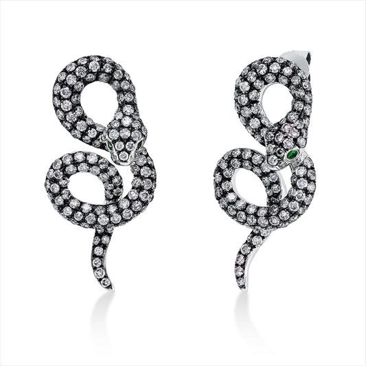 Ohrschmuck 18 kt WG, Fass schwarz rhod, 176 Brill. 2,15 ct, W-si, 58 Brill. 0,73 ct, pink, 4 Tsavorith 0,06 ct grün