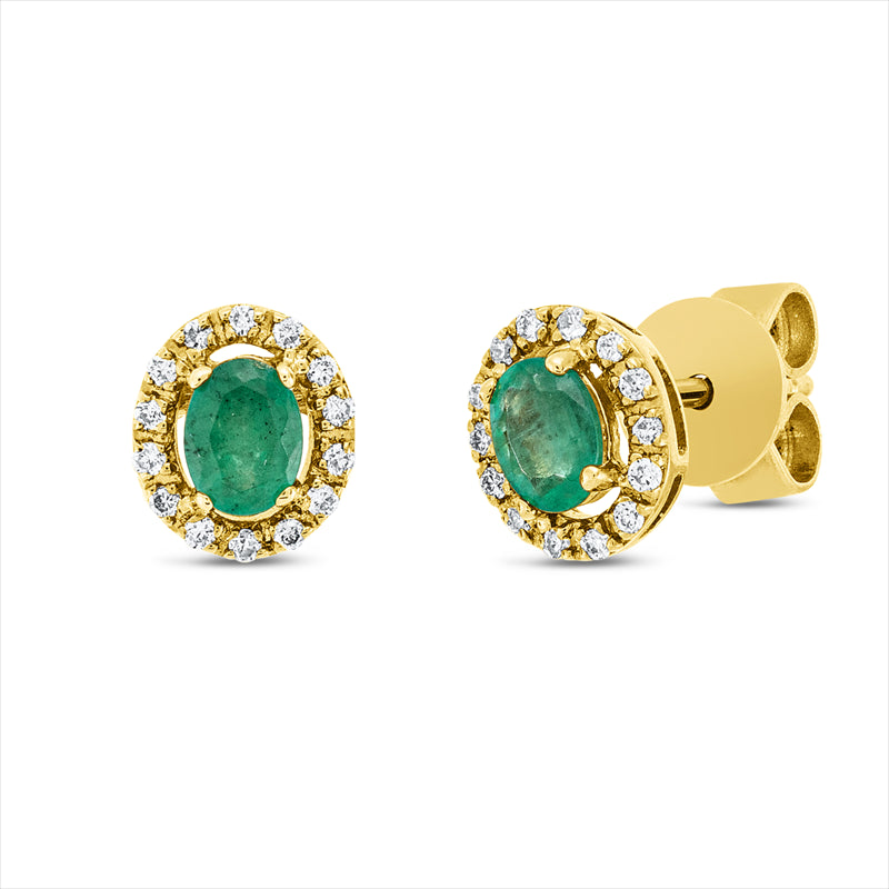 Ohrstecker 18 kt GG, 28 Brill. 0,08 ct, TW-pi, 2 Smaragde 0,38 ct grün