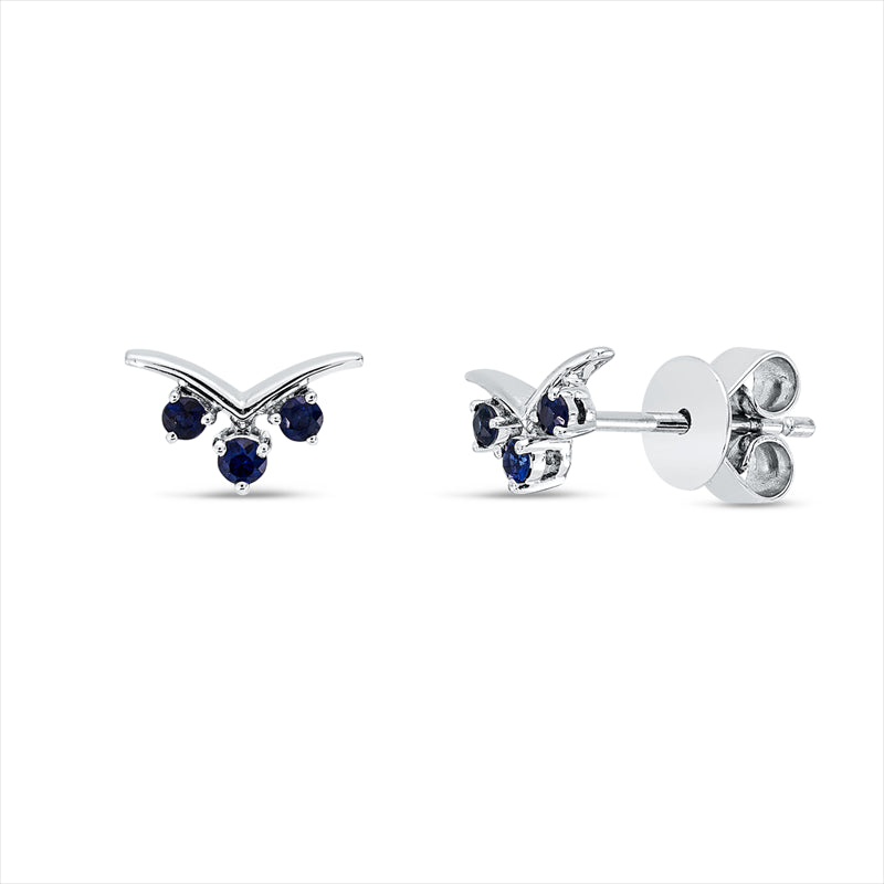 Ohrstecker 18 kt WG, 4 Saphire 0,08 ct blau, 2 Saphire 0,05 ct blau