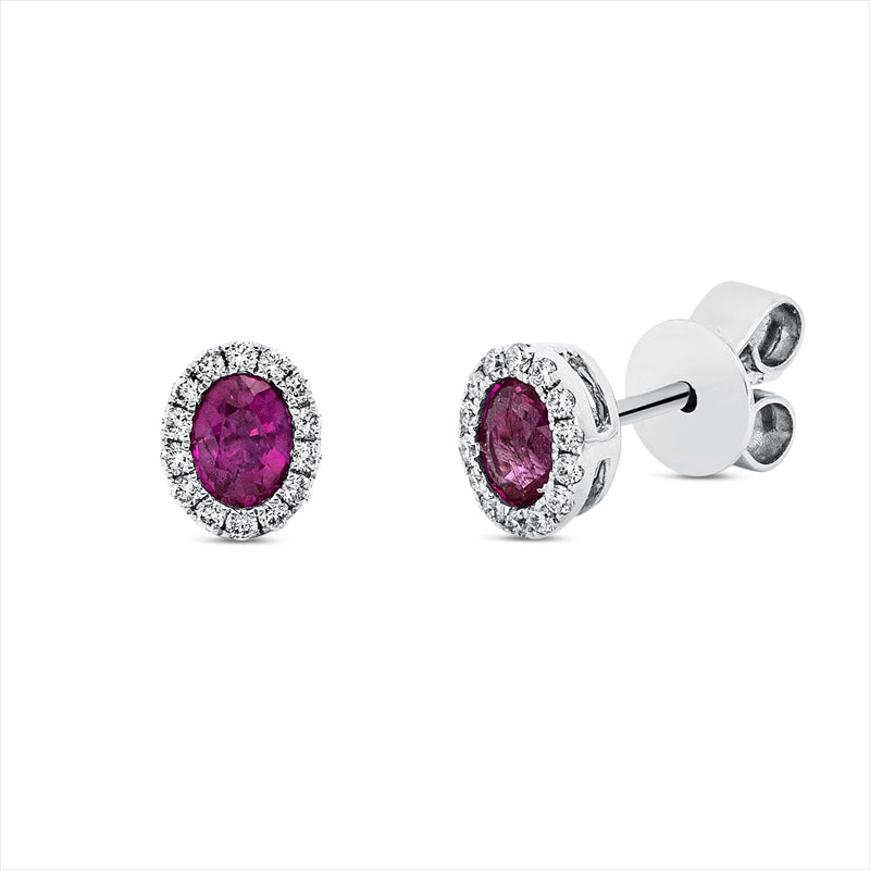 Ohrstecker 18 kt WG, 28 Brill. 0,11 ct, TW-vsi, 2 Rubine 0,51 ct rot