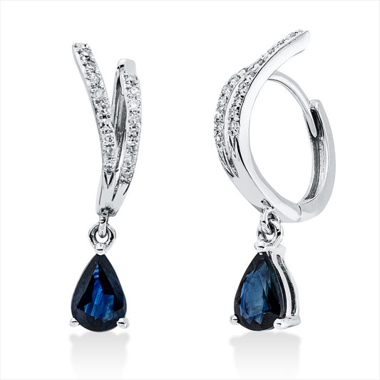 Ohrschmuck 14 kt WG, 34 Dia. 0,09 ct, W-pi, 2 Saphire 1,08 ct blau