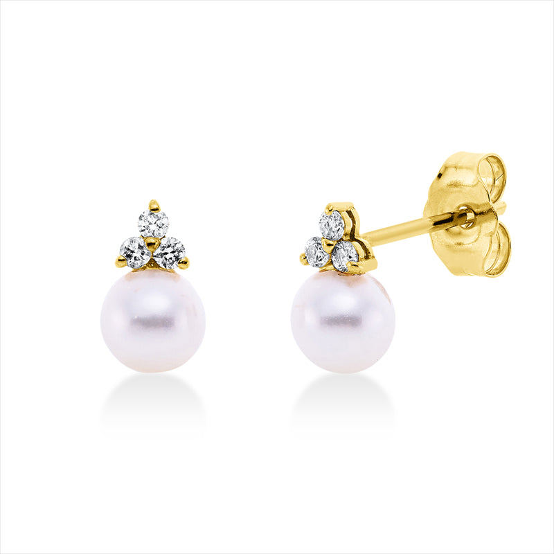 Ohrstecker 18 kt GG, 6 Brill. 0,09 ct, TW-si, 2 SW weiß 5 mm