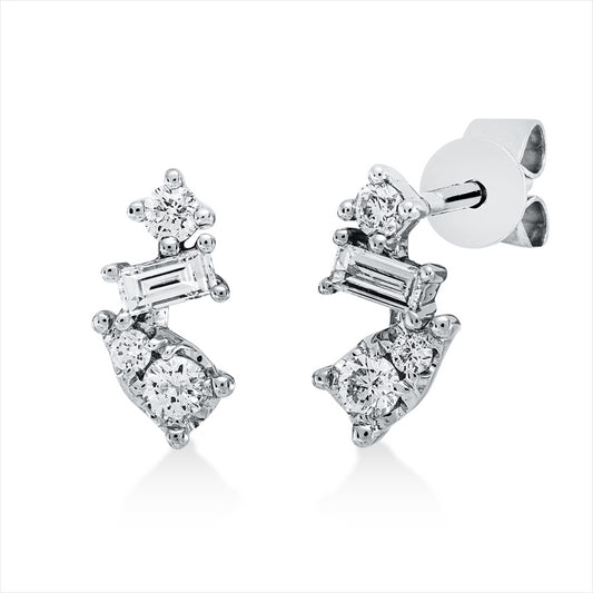Ohrstecker 18 kt WG, 2 Bag. 0,12 ct, W-si, 6 Brill. 0,17 ct, W-pi
