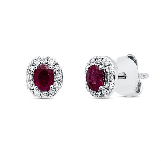 Ohrstecker 18 kt WG, 24 Brill. 0,15 ct, TW-si, 2 Rubine 0,46 ct rot