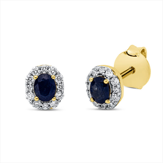 Ohrstecker 18 kt GG, Fassung rhodiniert, 24 Brill. 0,17 ct, TW-si, 2 Saphire 0,45 ct blau
