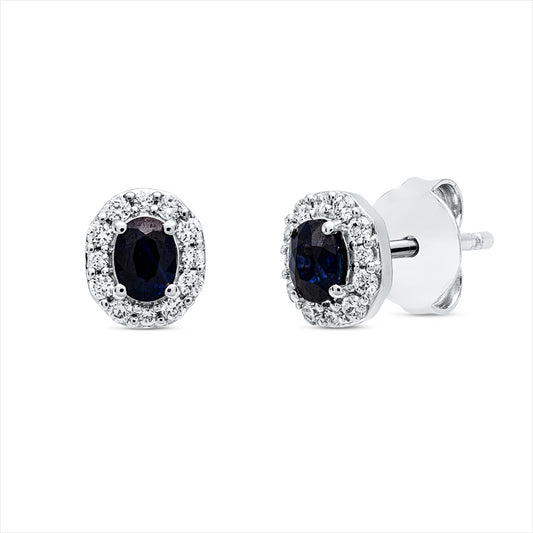 Ohrstecker 18 kt WG, 24 Brill. 0,17 ct, TW-si, 2 Saphire 0,36 ct blau