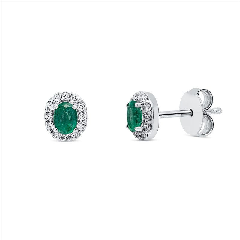 Ohrstecker 18 kt WG, 24 Brill. 0,17 ct, TW-si, 2 Smaragde 0,37 ct grün