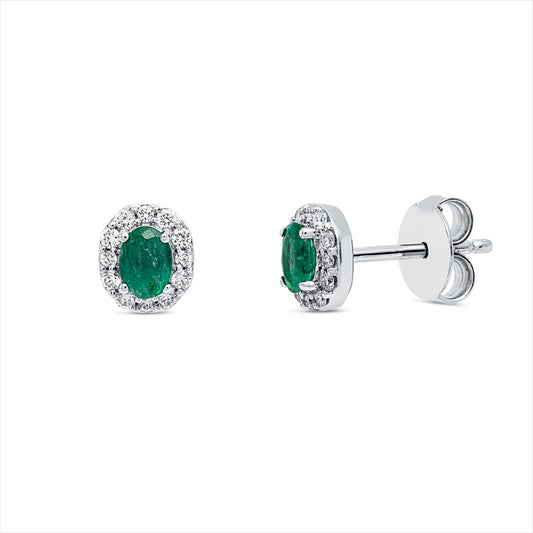 Ohrstecker 18 kt WG, 24 Brill. 0,17 ct, TW-si, 2 Smaragde 0,37 ct grün