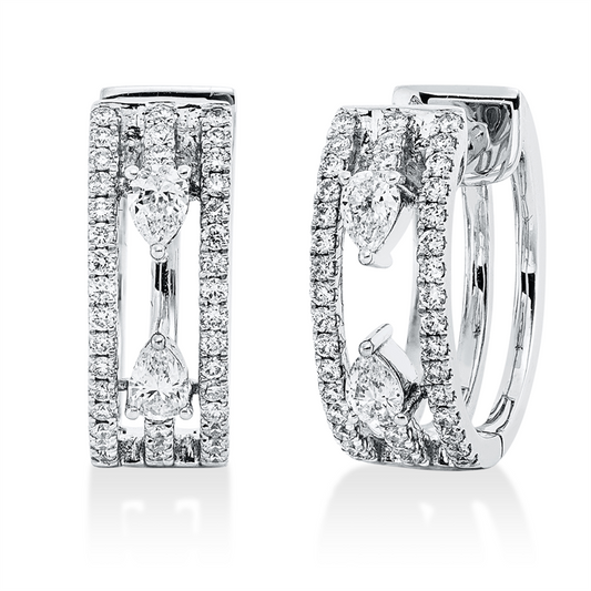 Creolen 18 kt WG, 4 Tropfen 0,34 ct, TW-si, 78 Brill. 0,42 ct, TW-si