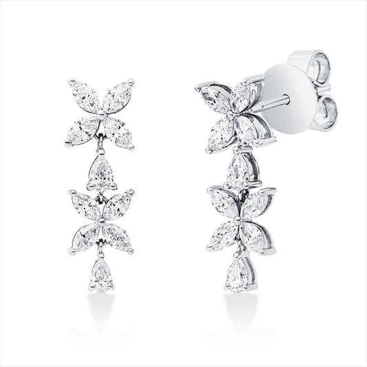 Ohrstecker 18 kt WG, 4 Tropfen 0,19 ct, TW-si, 16 Nav. 0,71 ct, TW-si