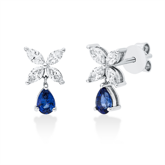 Ohrstecker 18 kt WG, 8 Nav. 0,33 ct, TW-si, 2 Saphire 0,40 ct blau